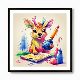 Deer Coloring Art Print