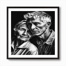 Black And White Portrait Of An Older Couple Art Print