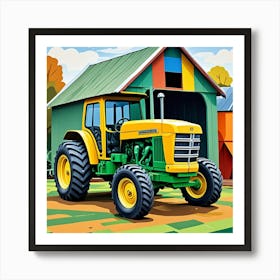 Yellow Tractor Cubism Style Art Print