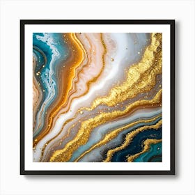 Abstract Gold And Blue Marble Painting Art Print