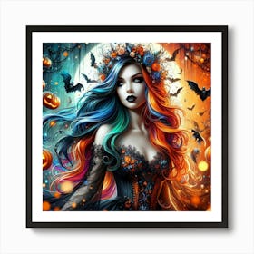 Halloween Girl With Pumpkins Art Print