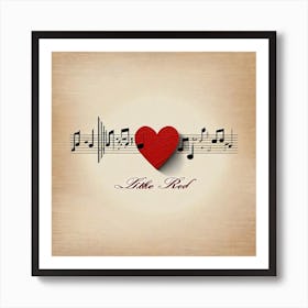 Little Red heart music notes Art Print