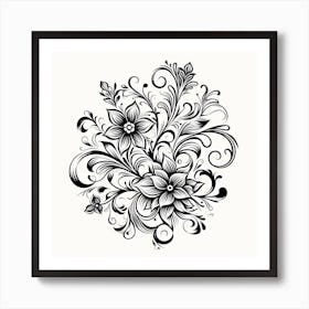 Floral Pattern In Black And White 1 Art Print