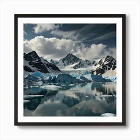 A Stunning Glacier With Blue Ice Formations, Towering Peaks, And A Bright, Sunny Sky 3 Art Print