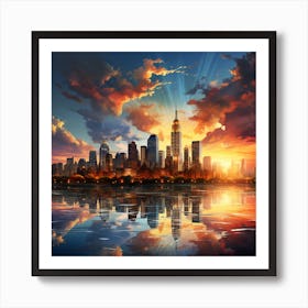 Sunset In New York City Art Print