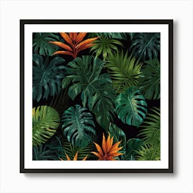 Tropical Leaves Seamless Pattern Art Print