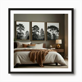 Three Black And White Trees Art Print