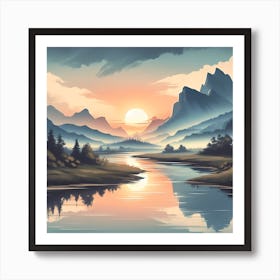 Sunset Landscape Painting Art Print