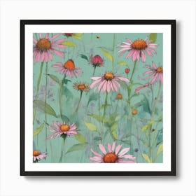 Echinacea flower plants painting art print Art Print