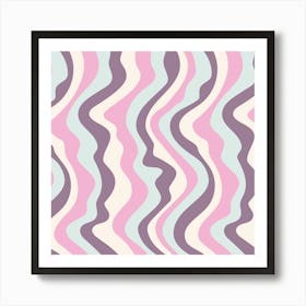 GOOD VIBRATIONS Groovy Mod Wavy Psychedelic Abstract Stripes in Cool Retro Colours Orchid Pink Plum Light Mint White Art Print