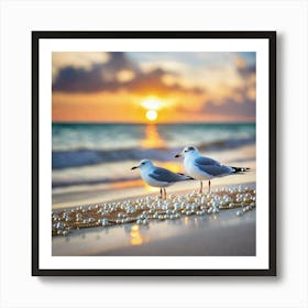 Seagulls On The Beach Art Print