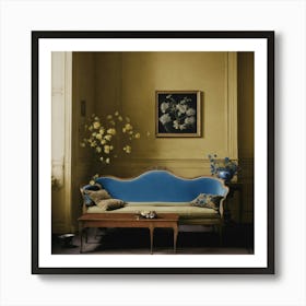 Blue Sofa In A Yellow Room Art Print