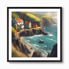 View across the Cliffs, Cornish Cove Art Print