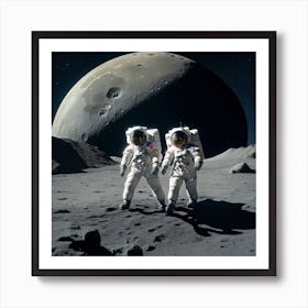 Astronauts On The Moon Art Print