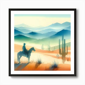 Cowboy In The Desert Art Print