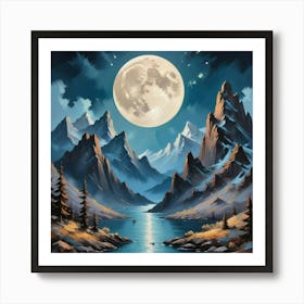 Moon Mountains Art Print Art Print