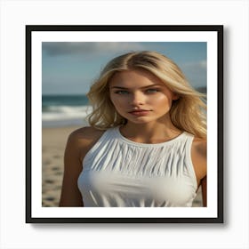 A Beautifu Blonde Girl Model On A Beach 2 Art Print