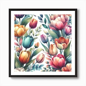 Watercolor Tulips Seamless Pattern Art Print