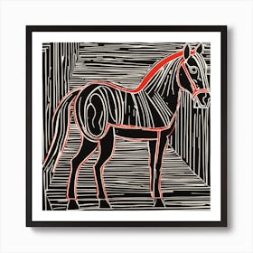 Horse In Black And Red Art Print