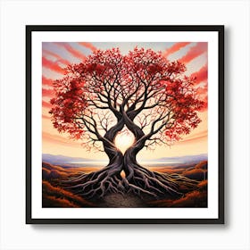 Tree Of Life, Two Intertwined Trees Growing Together Symbolizing Enduring Love And Partnership 2 Art Print