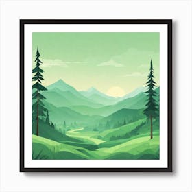 Misty mountains background in green tone 99 Art Print