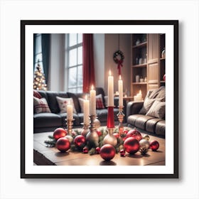 Christmas Decorations On Table In Living Room Mysterious Art Print