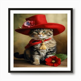 Cat In Red Hat 1 Art Print