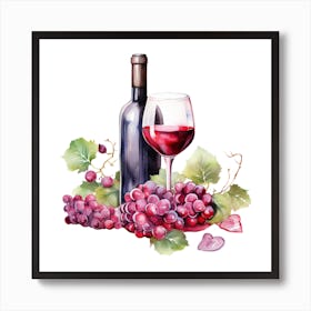 Wine Bottle And Grapes 1 Art Print