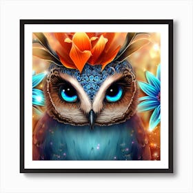 Owl With Flowers 18 Art Print