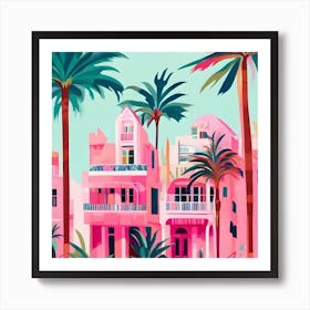 Pink Houses In Palm Trees Art Print