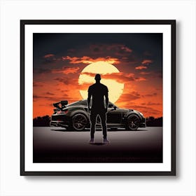 Sunset With A Sports Car Art Print