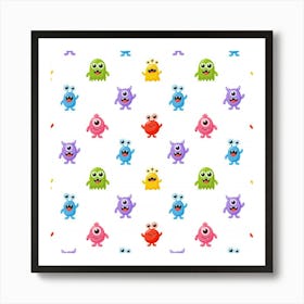 Monsters On A White Background Art Print