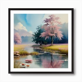 Sakura Trees By Person Art Print