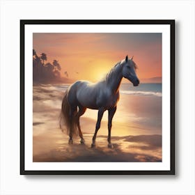 0 Horse On The Beach At Sunset Esrgan V1 X2plus Art Print