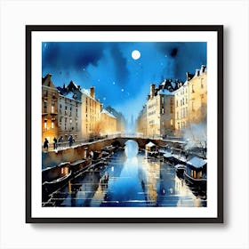 Night On The Canal Art Print