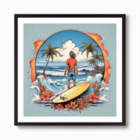 Surfer On The Beach Art Print