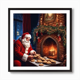 Santa Claus Baking Cookies Art Print