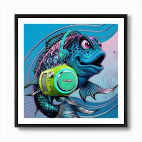 A Funky Fish With A Neon Walkman (4) Art Print