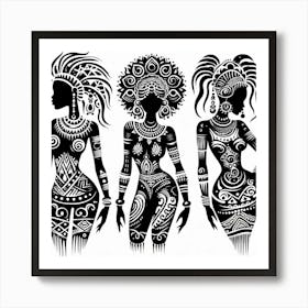 Tribal African Art Women silhouettes 3 Art Print