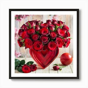 Red Roses In A Heart Vase 3 Art Print