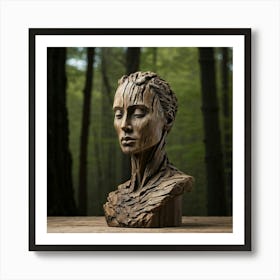 Weathered Wooden Sculpture Featuring Human Facial Characteristics Set Against An Understated Backdr Art Print