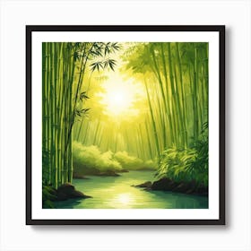 A Stream In A Bamboo Forest At Sun Rise Square Composition 397 Art Print