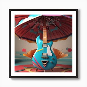 Acoustic Guitar With Umbrella 2 Art Print