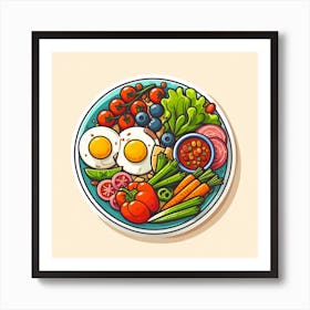 A Plate Of Food And Vegetables Sticker Top Splashing Water View Food 7 Art Print