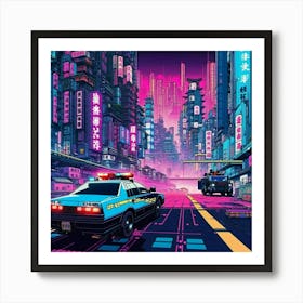 Neon Streets At Night Art Print