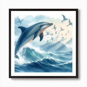 Sea Dolphin In Motion, Sea Dolphin Watercolour Art Print 3 Art Print