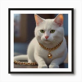 Cat With Gold Chain Art Print