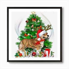 Pembroke Welsh Corgi Christmas Tree Light Pajama Dog Xmas Art Print