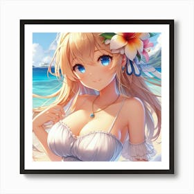 Anime Girl On The Beach 5 Art Print