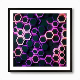 Hexagonal shapes with neon lights 1 Art Print